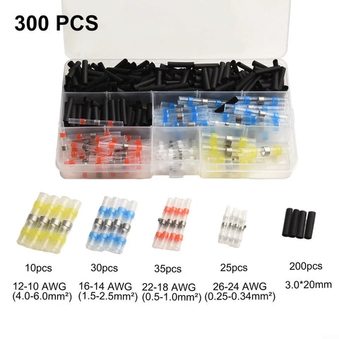 Get This 300 Piece Solder Seal Wire Connector Kit With Heat Shrink Tubing For Quick Auto Marine And Home Wiring Repairs Featuring Waterproof Sealing And Dustproof Protection To Save You Time And Money On Stable Connections. 300-piece kit with heat shrink tubing, color-coded connectors, and wire gauge sizes
