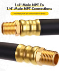 Solid Brass Short Air Compressor Hose Two Pack 18 Inch With One Quarter Inch Male NPT Threads featuring lead-free brass connections.