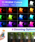 RGB Color Changing Outdoor Landscape Lights 12V Low Voltage LED Garden Pathway Lighting With Remote Control 13 Colors and 2 Modes IP65 Waterproof showcasing color and dimming options.