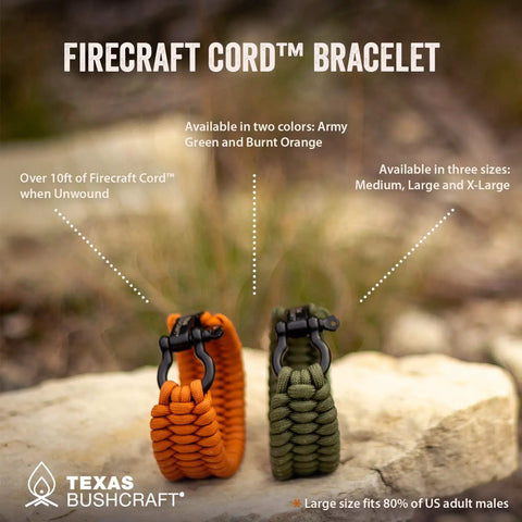 Survival Firecraft Paracord Bracelet With Three Extra Strands Wax Thread Tinder And Fishing Line Bow Shackle Army Green Large