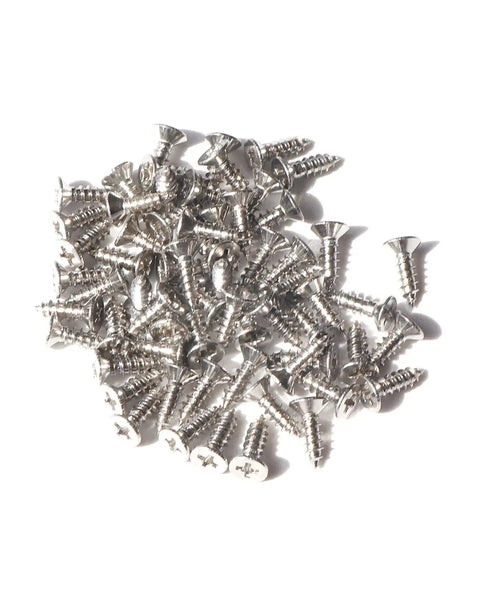 Premium 18-8 304 Stainless Steel Wood Screws 200 Pack Flat Head Phillips self-tapping fasteners scattered on a white background.