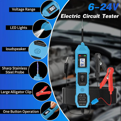 Versatile 6V 12V 24V Automotive Circuit Tester For Cars And Trucks, Fast Short Circuit Finder And Fuse Voltage Tester Light, Continuity Checker, No Guesswork Electric Diagnostic Tool That Makes Car Troubles A Breeze On The Go Blue, 6-24V display