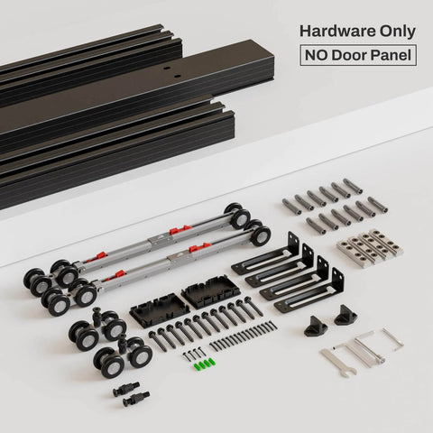96-Inch Bypass Sliding Closet Door Hardware Track Kit For Soft Close Barn Doors, heavy duty aluminum, hardware only.