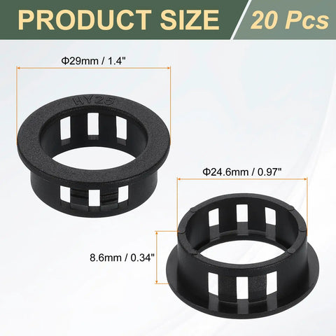 Round Cable Snap Bushing Grommets Pack Of 20, 1 Inch Black Snap In Protectors dimensions illustration