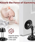 No Drill Magnetic Door Stopper 2 Pack Black Easy Install Door Catch Holder with stainless steel base and spring buffer