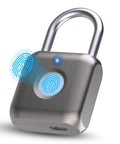 Biometric Fingerprint Smart Padlock Keyless Thumbprint Lock USB Rechargeable Waterproof Metal Lock Gray with fingerprint icon