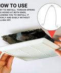Installation of ceiling exhaust fan cover using 4 Pack Recessed Light Spring Clips, Silver Metal Torsion Clips Replacement For Bathroom Fan Covers.