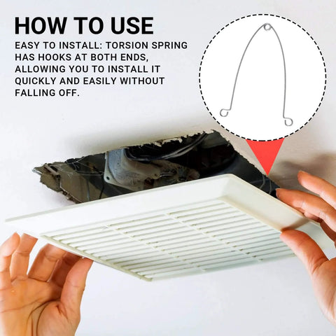Installation of ceiling exhaust fan cover using 4 Pack Recessed Light Spring Clips, Silver Metal Torsion Clips Replacement For Bathroom Fan Covers.