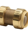 Close-up of a single piece from Pack Of 10 Dope Three Quarter Inch Push Fit Straight Coupling Fittings For Pex Copper And CPVC.