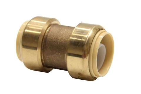Close-up of a single piece from Pack Of 10 Dope Three Quarter Inch Push Fit Straight Coupling Fittings For Pex Copper And CPVC.