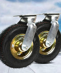 Heavy Duty Pneumatic Casters With Shock Absorbing Air Filled Tires For Wheelbarrow Replacement, steel frame, rubber tread.