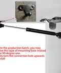 80N Heavy Duty Hydraulic Gas Struts 6 Pack Soft Close Lid Supports for Cabinets and Furniture shown mounted in cabinet