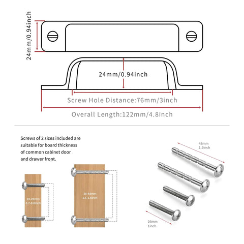 Heavy Duty 10 Pack Of Three Inch Antique Brass Cabinet Pulls With Slick Zinc Alloy Build And Tight Screw Placement For Kitchen Drawers 3in 76mm hole distance size diagram