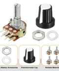 Dual Channel B50K Potentiometer Kit With 6 Pin Split Shaft Rotary Potentiometers For Audio Volume Control, White, knob, nut, washer, 20mm