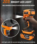 Beast Of A Cordless Impact Wrench With 450NM Torque And Brushless Motor One Half Inch Drive 3600 RPM Includes 4.0Ah Li Ion Battery LED light in use.