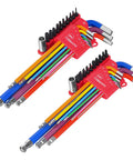 Magnetic Ball End Allen Wrench Set With Color Coded And Extra Long Arms, 40-Piece SAE And Metric Hex Key Set on white background