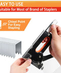 Tough As Nails 20 Gauge Galvanized T50 Staples With Chisel Points Quarter Inch For Staple Guns 10000 Piece Count, showing stapler in use.