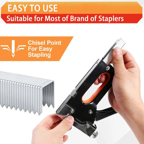 Tough As Nails 20 Gauge Galvanized T50 Staples With Chisel Points Quarter Inch For Staple Guns 10000 Piece Count, showing stapler in use.