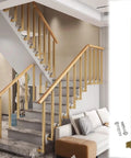 Kick Off Your Home Upgrade With This Killer Square Iron Railing Post Kit Featuring Twenty Adjustable Balusters That Swivel Up To 270 Degrees For Quick Stair Installation And Rock Solid Outdoor Guardrail Support, showing stylish gold square railing post and balusters.