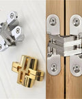 180 Degree Hidden Hinge Zinc Alloy Concealed Cross Door Hinge Kit For Cabinets And Furniture Invisible Mount 1pc Silver Low Profile Design Easy Install Durable Hardware For Smooth Swing
