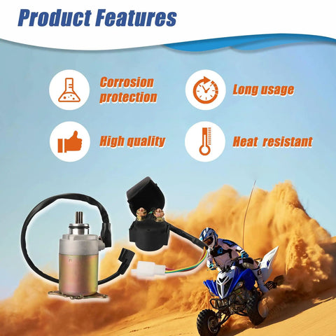 GY6 Starter Motor And Relay Solenoid For 50cc 150cc 200cc 250cc ATVs Go Karts Scooters Mopeds And Dune Buggies 4 Wheelers Compatible With Taotao Baja And Other 4 Stroke Gy6 Engines Teeth Nine shown with corrosion protection, high quality, heat resistant, and long usage features