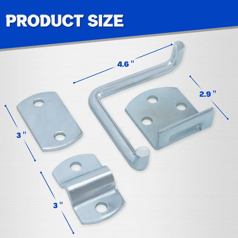 Top Shelf Galvanized Steel Trailer Gate Latch Hardware Four Piece Set With Curved Plates Handles And Side Brackets size dimensions 4.6 inch latch 3 inch plates