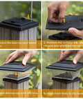Installation steps of Solar Post Lights For Outdoor Deck And Fence Two Mode Led Lighting Warm White Or Bright White Black Finish 6 Pack Fits 4x4 Wooden Posts No Wiring Required Easy Install For Backyard Pathway And Gate.