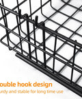Close-up of heavy duty chrome steel bin with double hook design for secure mounting. Part of 4 Pack Pegboard Baskets Set With Hooks, Square Style Pegboard Organizers For Workbench And Garage Storage, Heavy Duty Chrome Steel Bins In S M L XL Sizes, Each Holds Up To 30 Lbs.