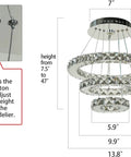 Slick Modern Crystal LED Chandelier With Adjustable Stainless Steel Rings showcasing size and height adjustment feature.