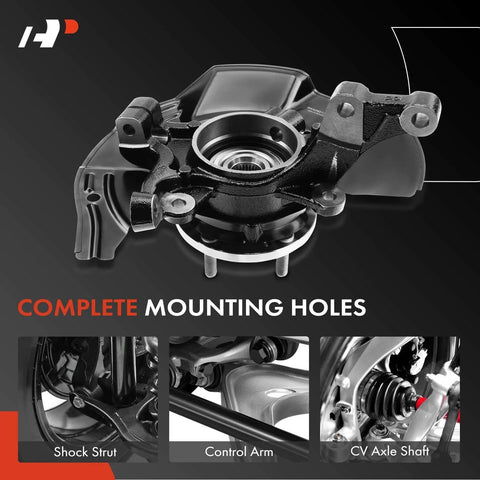 Front Right Steering Knuckle and Wheel Bearing Hub Assembly for Kia Optima 2011 2.4L Passenger Side Replacement, Drop-In Ready, Durable OEM-Grade Front Suspension Part, Easy Install, Reliable Performance image highlighting mounting holes.
