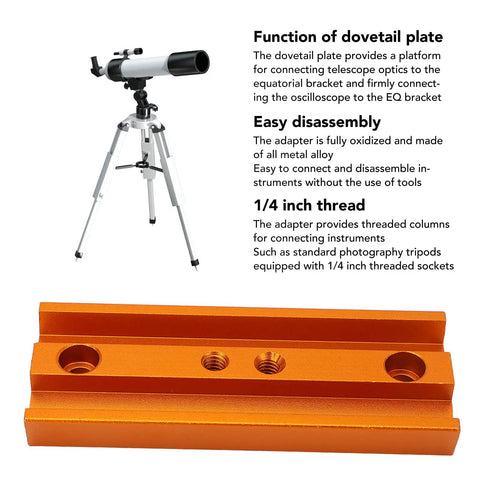 107mm Dovetail Mounting Plate for Telescopes and Cameras With 1/4 Inch Thread Metal Dovetail Saddle Adapter Mount Base in orange