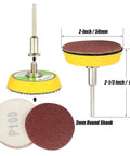 Fifty Piece Two Inch Rotary Sanding Discs Kit with One Eighth Inch Shank Backing Pad and Hook and Loop Holder for Dremel Tool