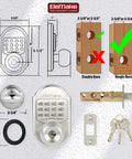 Diagram of All Mechanical Keyless Entry Pad Deadbolt Lock In Stainless Steel 304 Sabbath Ready Lock No Battery Needed Use Passcode Or Key Durable Pro Grade Security For Home Or Office showing dimensions and components.