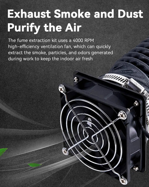 Fume Extraction Kit With 4000 RPM High Efficiency Fan for 3D Printer Enclosures, ultra quiet exhaust system detail view.