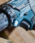 Close-up of Badass Compact 18V Cordless Driver Drill Body Only Equipped With Heavy Duty Metal Gears and controls on the handle.