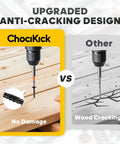 ChociKick anti-cracking design showing no damage versus wood cracking for Badass Black Lag Screws Size 14 X 4 1 2 Inch.