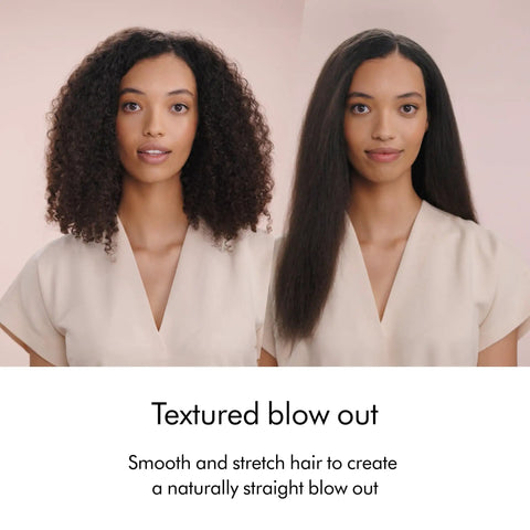 A woman with curly and straight hair using Airstrait Wet To Dry Hair Straightener With No Heat Damage And No Hot Plates.