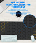 Big Ol Extended Desk Mat And Gaming Mouse Pad Large 35.4 By 15.7 Inch Surface Non Slip Base With Stitched Edge Honeycomb Black Gold Design Ideal For Home Office Setup on desk with keyboard and laptop