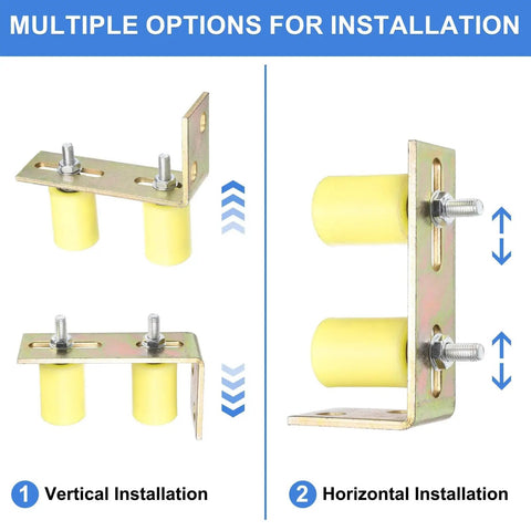 Two Set Heavy Duty Gate Guide Roller Kit With Nylon Rollers And L Shaped Brackets For Sliding Doors, installation options.