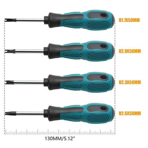 Four Piece U Type Screwdriver Set With Slick Magnetic Tips And Rugged Tpr Handles Chrome Vanadium Steel Construction built tough for precision mini repairs in tight spaces.