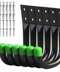 Heavy Duty Garage Storage Hooks 6 Pack For Wall Mounting, Black Tubular Metal Utility Hangers, Holds Up To 40 Lbs, with screws