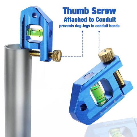 Built Like A Tank 2.5 Inch Magnetic Torpedo Level Featuring Thumb Screw Mount For Conduit Bending on a conduit.
