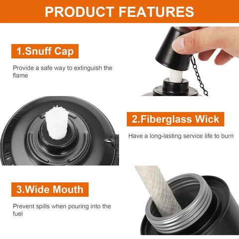 16oz Replacement Torch Canisters Pack Of 4 For Bamboo Lantern Outdoor Torches with fiberglass wick and snuff cap