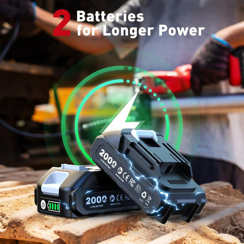 Two In One Electric Grease Gun Kit With 10000 Psi Power Cordless Design, showing dual 2000mAh batteries for longer use