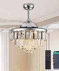 36 Inch Retractable Fandelier Ceiling Fan With Remote And Dimmable Light Crystal Chandelier Style in living room