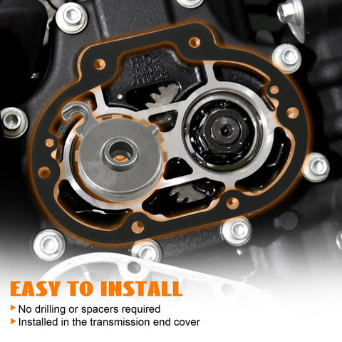 Power Clutch Lever Kit With Reduced Effort Easy Pull For Harley Big Twin 1987 And Up viewed from the transmission side