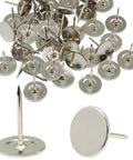 50 Piece Flat Head Thumb Tacks With Slick Silver Finish Heavy Duty Solid Steel Push Pins laid out, showcasing size and design.