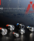22mm Latching Push Button Switch 12V Angel Eye Ring Light LED Waterproof Stainless Steel Round Metal Self Locking 1NO 1NC 1 Pack Blue IP65 waterproof metal switches on wet black surface