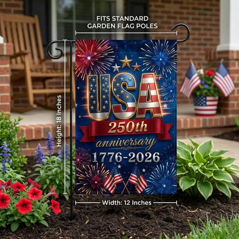 All American 250th Anniversary Flag For Outdoors Double Sided Yard Decor 12x18 Inch Garden Flag with USA design in front yard