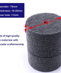 No Hassle Quick Swap Fiber Buffing Discs For Bench Grinder stacked, 75 mm diameter, 16-20 mm thick, 11 mm center hole.